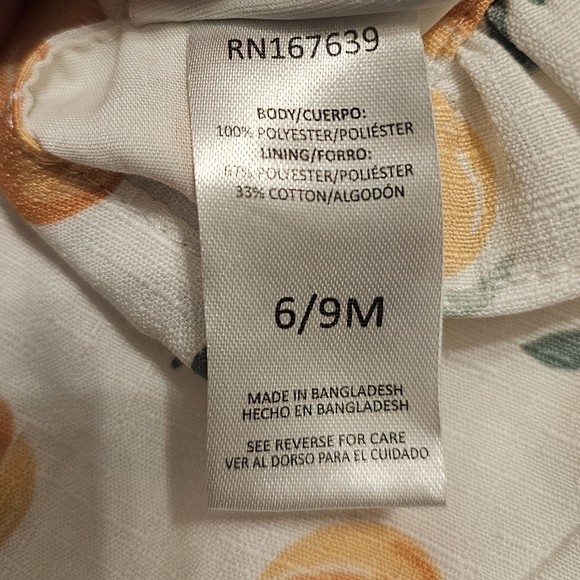 Adorable Baby Dress By Nicole Miller- Peach Fruit Design- Size 6/9 Month - Picture 8 of 9